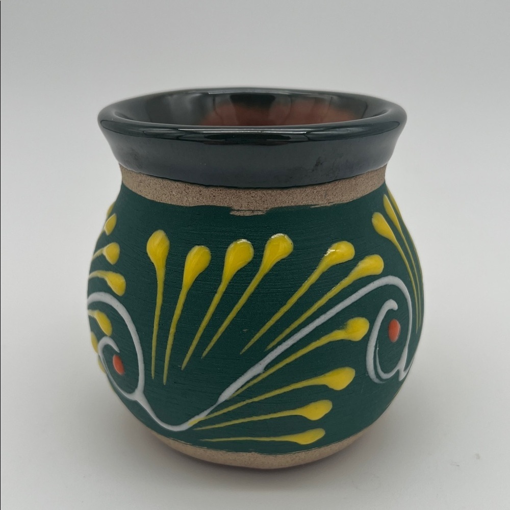 Handmade Ceramic Pottery “Jarrito” Mug Mexican Style Green & Yellow Glazed - Picture 2 of 8